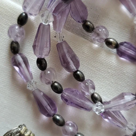 Ametist Genuine Sterling 925°Purple Beaded Necklace And Big Stone CZ